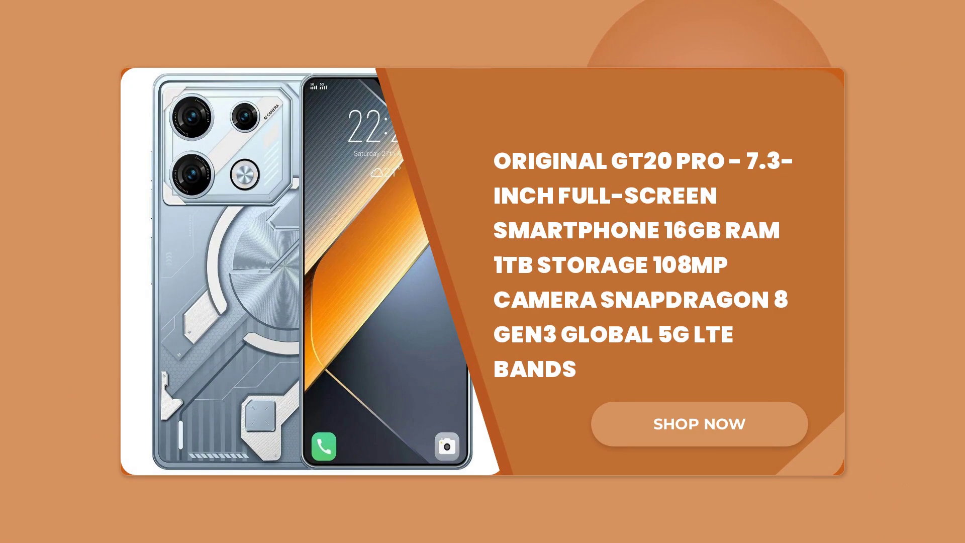 Original GT20 Pro - 7.3-inch Full-Screen Smartphone 16GB RAM 1TB Storage 108MP Camera Snapdragon 8 Gen3 Global 5G LTE Bands by@Outfy